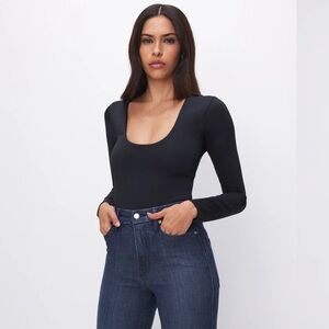 NEW Good American Sculpting Scoop Neck Bodysuit Black Long Sleeve Sz L